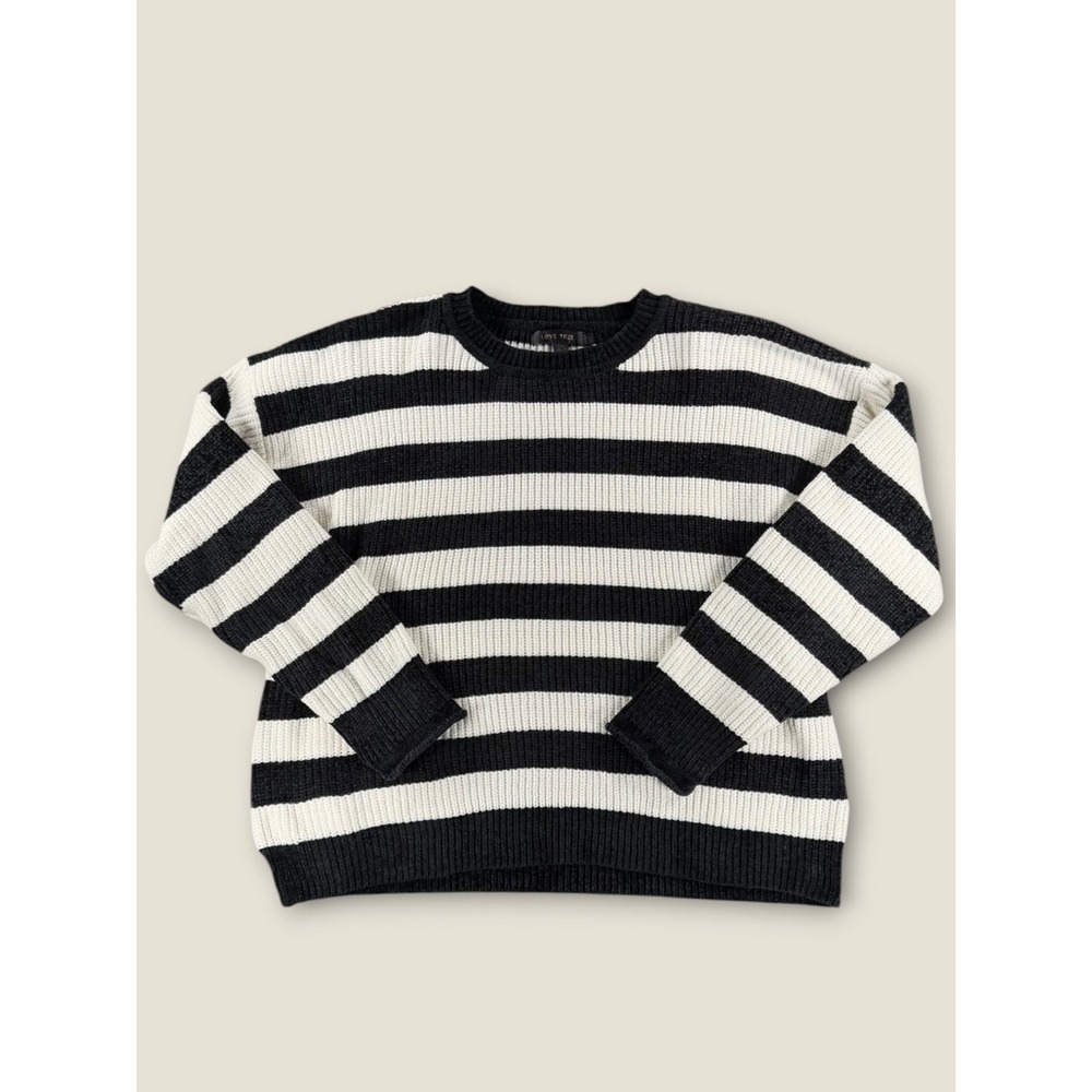 Love Tree Womens Black White Striped Chenille Knit Crewneck Sweater Large 9265WH